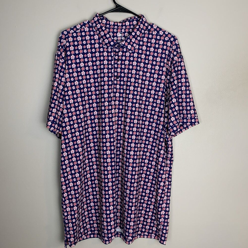 Mizzen Main Polo Shirt Mens XL Blue Pink Hawaii Floral Performance Classic Golf